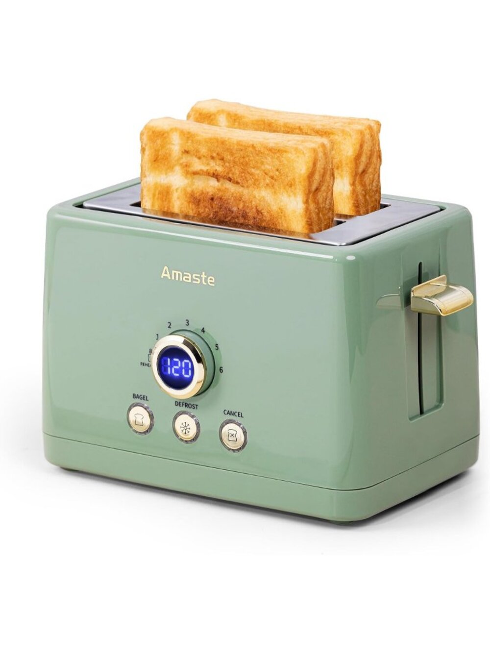 2 Slice Matcha Green Retro with LED Display Extra Wide Slots Bread Toaster